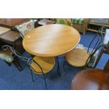 PINE & METAL CIRCULAR TABLE & 4 CHAIRS