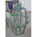 20TH CENTURY GREEN METAL HALL LANTERN 137CM TALL INCLUDING CHAIN