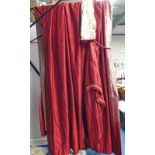 PAIR OF 21ST CENTURY RED SATIN LINED CURTAINS WITH VALANCE 276CM TALL X 192CM WIDE