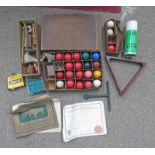 SELECTION OF SNOOKER BALLS ETC Condition Report: E. J. Riley book.