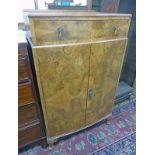 ARTS & CRAFTS STYLE WALNUT TALLBOY WITH SINGLE DRAWER OVER 2 PANEL DOORS & BOWED FRONT - WIDTH 74