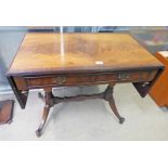 20TH CENTURY MAHOGANY SOFA TABLE WITH 2 DRAWERS 74CM TALL X 135CM WIDE EXTENDED