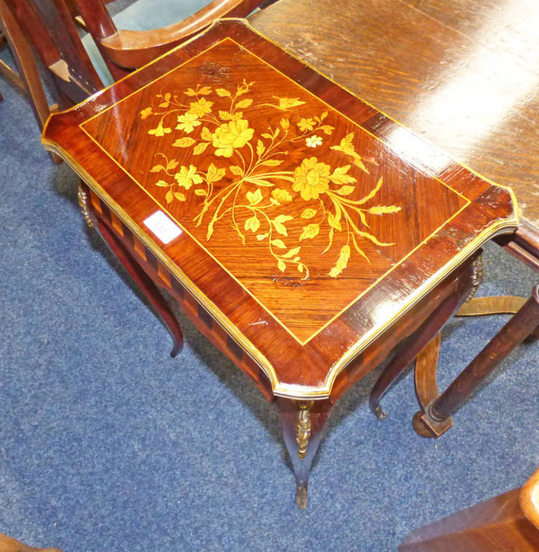 19TH CENTURY FRENCH INLAID ROSEWOOD SIDE TABLE WITH DRAWER AND SHAPED SUPPORTS - 74 CM TALL