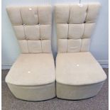 PAIR OF FAWN COVERED BUTTON BACK CHAIRS