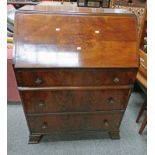 WALNUT FALL FRONT BUREAU WITH FITTED INTERIOR OVER 3 LONG DRAWERS