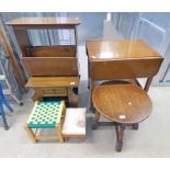 OAK PAPER RACK, CIRCULAR TABLE, TROLLEY,