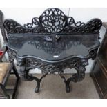 19TH CENTURY EBONISED ORIENTAL SIDE TABLE WITH SHAPED FRONT & SUPPORTS.