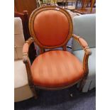 CONTINENTAL BEECH OPEN ARMCHAIR ON TURNED SUPPORTS