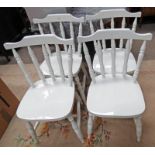 SET OF 4 WHITE PAINTED SPAR BACK CHAIRS