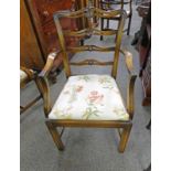 SET OF 4 MAHOGANY ARMCHAIRS WITH LADDER BACK AND SQUARE SUPPORTS