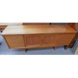 TEAK SIDEBOARD LENGTH 182CM WITH FALL FRONT 2 PANEL DOORS AND 3 DRAWERS,