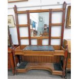 OAK ARTS & CRAFTS STYLE HALL STAND WITH MIRROR BACK.