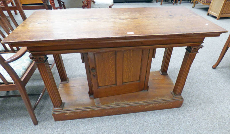 EARLY 20TH CENTURY PINE SIDE TABLE WITH REEDED SUPPORTS 81CM TALL X 132CM LONG