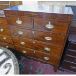 19TH CENTURY MAHOGANY CHEST OF DRAWERS WITH BRASS DROP HANDLES & 2 SHORT OVER 3 LONG DRAWERS.