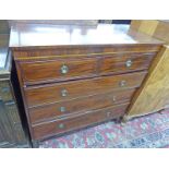 19TH CENTURY MAHOGANY CHEST WITH BOXWOOD INLAY AND BRASS HANDLES WITH 2 SHORT OVER 3 LONG DRAWERS