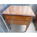 LATE 19TH CENTURY MAHOGANY SIDE TABLE WITH 2 DRAWERS & SQUARE SUPPORTS 76CM TALL X 68CM WIDE