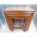 NEST OF 3 BRASS HARDWOOD TABLES