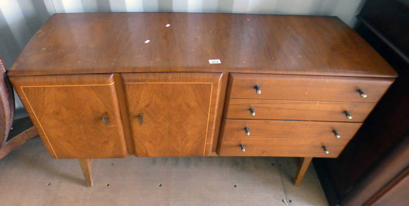 20TH CENTURY WALNUT SIDEBOARD WITH 4 DRAWERS AND 2 PANEL DOORS 82CM TALL X 129CM LONG