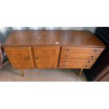 20TH CENTURY WALNUT SIDEBOARD WITH 4 DRAWERS AND 2 PANEL DOORS 82CM TALL X 129CM LONG
