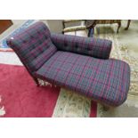 19TH CENTURY CHAISE LONGUE WITH TARTAN COVERING ON TURNED SUPPORTS