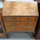 WALNUT BUREAU WITH FALL FRONT OVER 3 DRAWERS CIRCA 1920