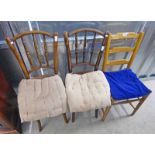 PAIR OF BENTWOOD CHAIRS & CHURCH CHAIR WITH RUSHWORK SEAT