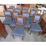 13 OAK CHAIRS WITH DECORATIVE CARVING ON TURNED SUPPORTS CIRCA 1890