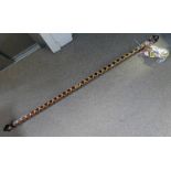 21ST CENTURY MAHOGANY CURTAIN POLE WITH GILT DECORATION & BRACKETS 235CM WIDE