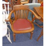 EARLY 20TH CENTURY OAK OFFICE ARMCHAIR WITH LEATHER INSET SEAT