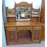 19TH CENTURY WALNUT MIRROR BACK SIDEBOARD WITH 3 DRAWERS & 2 CARVED PANEL DOORS 152CM WIDE