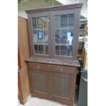 EARLY 20TH CENTURY BOOKCASE WITH 2 LEADED GLASS PANEL DOORS,