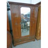 LATE 19TH/EARLY 20TH CENTURY MAHOGANY MIRROR DOOR WARDROBE WITH DRAWER ON BRACKET SUPPORTS - 201CM