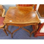 LATE 19TH CENTURY INLAID ROSEWOOD OCCASIONAL TABLE WITH SHAPED TOP & CABRIOLE SUPPORTS - 71 CM