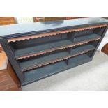 19TH CENTURY EBONISED OPEN BOOKCASE WITH FITTED SHELVES ON PLINTH BASE,