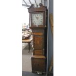 19TH CENTURY OAK GRANDFATHER CLOCK WITH ROSEWOOD CROSSBANDING & BRASS MOUNTS & PAINTED DIAL SIGNED