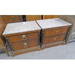 PAIR OF EMPIRE STYLE BEDSIDE CHESTS WITH GRANITE TOPS & ROSEWOOD CROSS-BANDING 53CM TALL