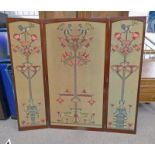 LATE 19TH CENTURY MAHOGANY 3 PART FOLDING SCREEN WITH ARTS & CRAFTS TAPESTRY INSERTS 168 CM TALL