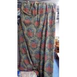 PAIR OF 21ST CENTURY ARTS & CRAFTS STYLE GREEN & RED LINED CURTAINS 291CM TALL X 260CM WIDE