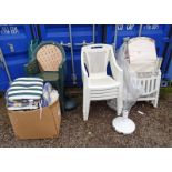 SELECTION OF PLASTIC GARDEN CHAIRS WITH CUSHIONS,