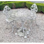 GARDEN CAST METAL CIRCULAR GARDEN TABLE WITH ZODIAC SIGN DECORATION & 2 MATCHING CHAIRS
