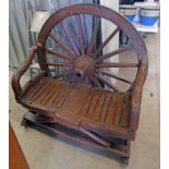 ARTS & CRAFTS RUSTIC GARDEN BENCH WITH 19TH CENTURY CART WHEEL BACK 126CM TALL
