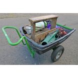 VIKING BARROW WITH SAW HORSE, FUEL CAN, WATERING CANS,