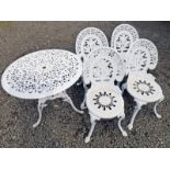 METAL WHITE PAINTED GARDEN TABLE AND CHAIRS WITH DECORATION