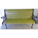 GARDEN BENCH WITH METAL ENDS AND FLORAL DECORATION 126CM LONG