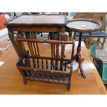 WALNUT NEST OF TABLES, MAHOGANY CIRCULAR TABLE & MAHOGANY RACK & YEW WOOD,