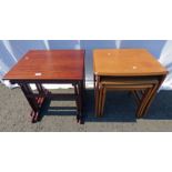 NEST OF 3 TEAK TABLES & NEST OF 3 MAHOGANY TABLES