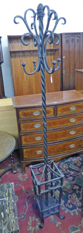 METAL COAT/STICK STAND WITH BARLEY TWIST COLUMN - 187CM TALL