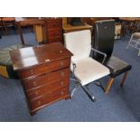 EARLY 20TH CENTURY MAHOGANY CHEST OF 4 DRAWERS ON BRACKET SUPPORTS,