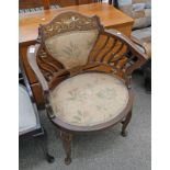 LATE 19TH CENTURY INLAID MAHOGANY TUB CHAIR ON SHAPED SUPPORTS - 76.