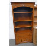 20TH CENTURY HARDWOOD DISPLAY CABINET WITH OPEN SHELVES OVER 2 LONG OVER 3 SHORT DRAWERS - 185 CM